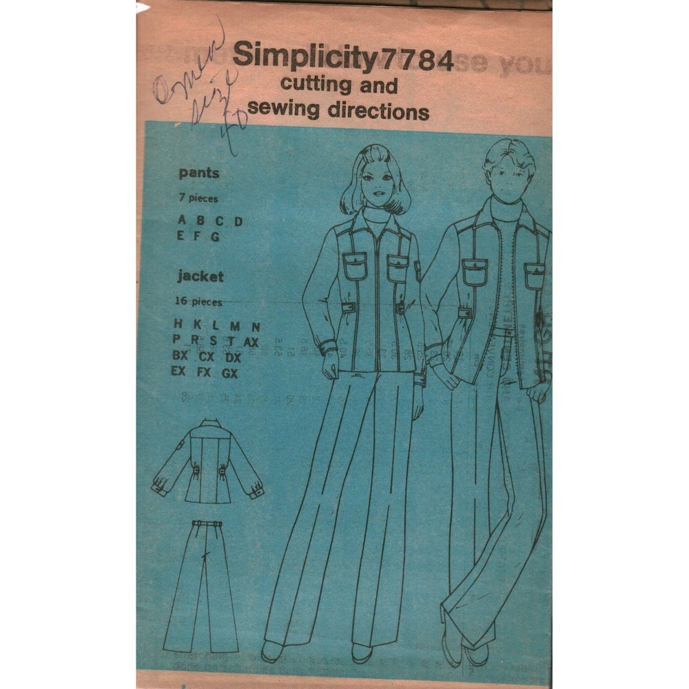 Vintage Simplicity‎ 7784 Sewing Pattern Jacket Pants Wide Leg Size 40 Retro 70s